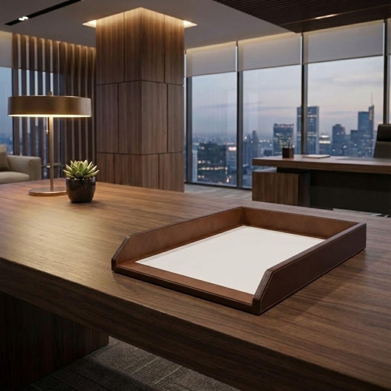 DACASSO Leather Desktop Letter Tray - Luxury Letter Holder & Paper Organizer for Desk - Office Organization & Executive Desk Decor - (Chocolate Brown) - Image 2